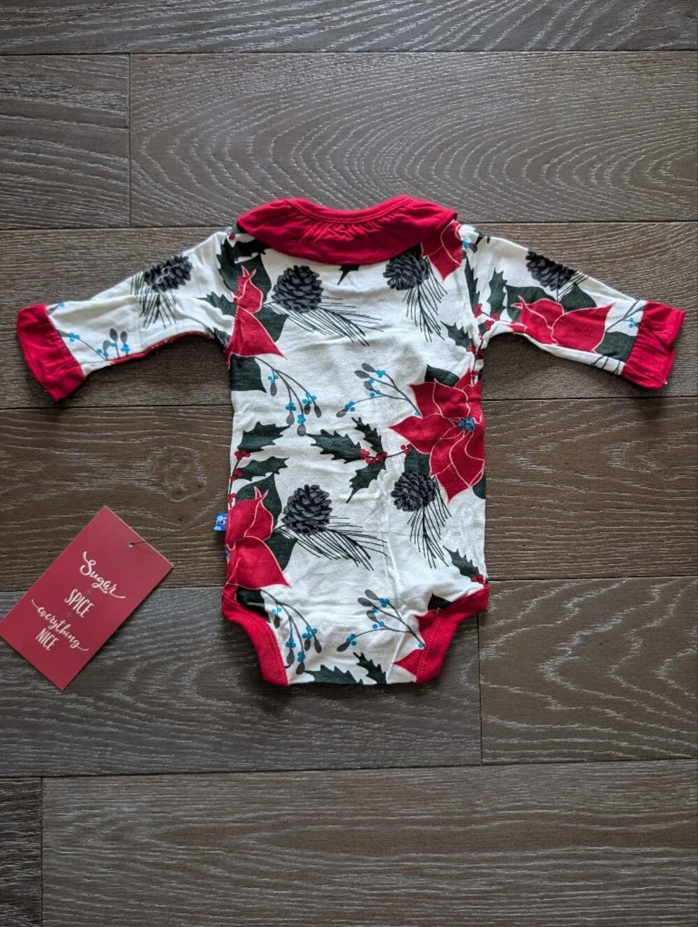 NWT Kickee Pants Long Sleeve Ruffle One Piece & Pant Set in Christmas Floral